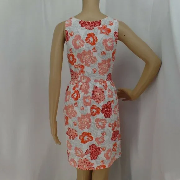 "LOFT" MULTICOLOR FLORAL PRINT SLEEVELESS A-LINE DRESS SIZE: LP NWT - Picture 3 of 4